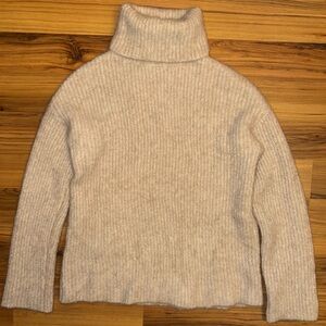 Soft Cashmere Llama Mohair Blend Turtleneck Sweater XS Fuzzy Ribbed Neutral Cozy